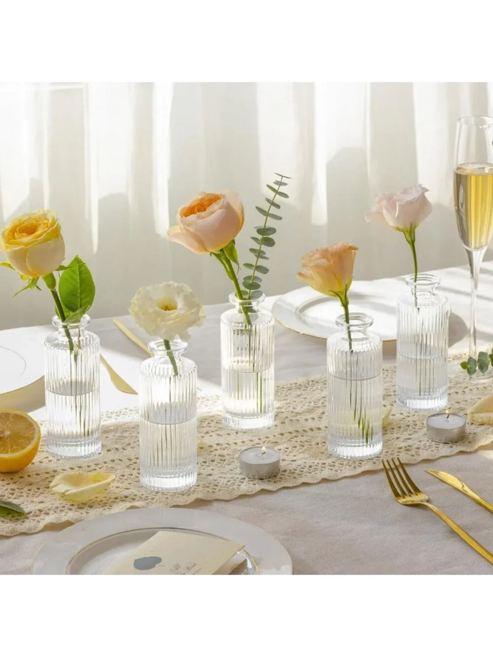 Set of 6 Clear Glass Bud Vases - 5.2 Inch Small Flower Holders for Home Decor